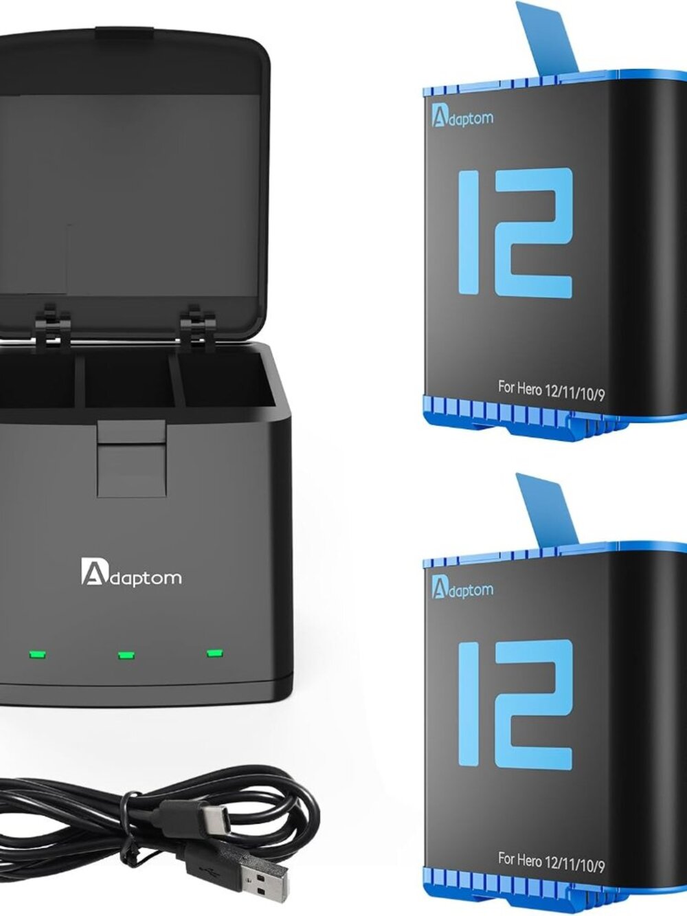 AdapTom Battery Charging Box with 2 pack Batteries Hero 12/11/10/9